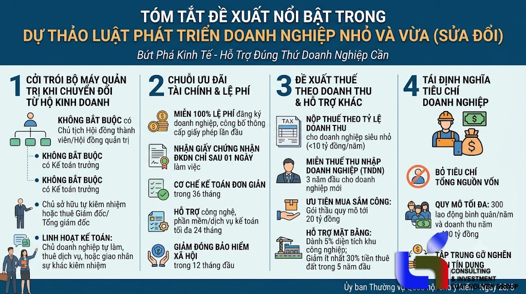 Đề xuất hộ kinh doanh chuyển lên doanh nghiệp cực nhẹ nhàng: Không cần Chủ tịch, Kế toán trưởng & miễn thuế 3 năm