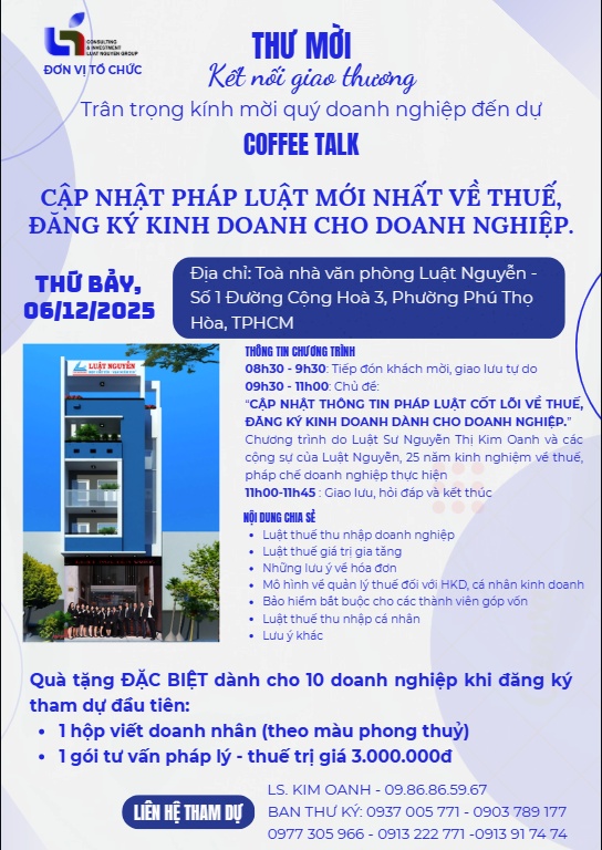 Đăng ký ngay để nhận quà & tham dự sự kiện pháp lý – thuế hot nhất tháng 12!