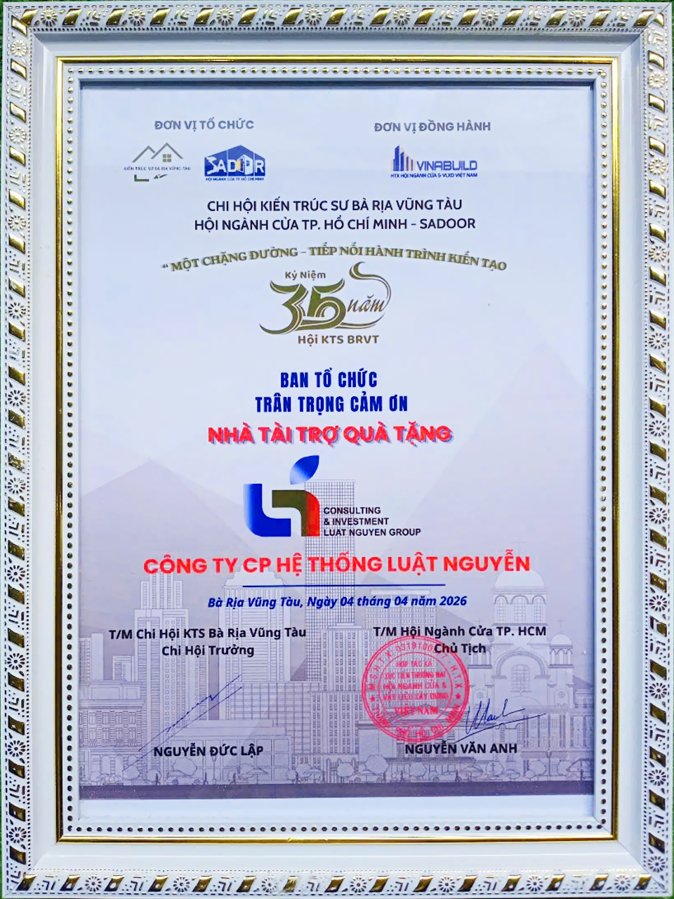 Luat Nguyen la nha tai tro dong hanh tai su kien le ra mat Chi hoi kien truc su Ba Ria Vung Tau 4 4 2026