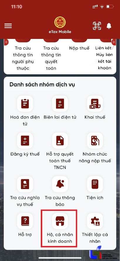 thong bao tai khoan ngan hang tren etax mobile 1