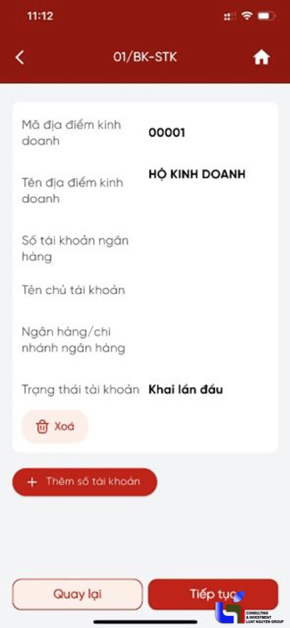 thong bao tai khoan ngan hang tren etax mobile 8