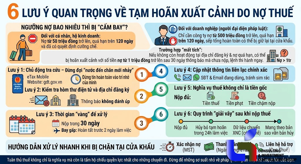 6 LƯU Ý QUAN TRỌNG VỀ TẠM HOÃN XUẤT CẢNH DO NỢ THUẾ