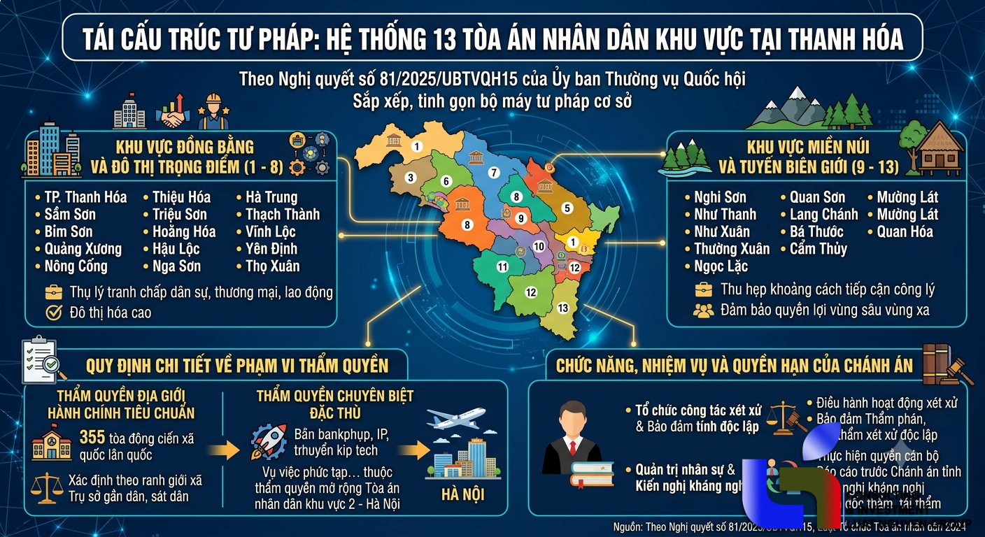 Mạng lưới 13 TAND khu vực Thanh Hóa và thẩm quyền