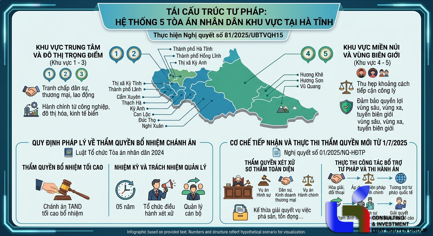 Mạng lưới TAND khu vực Hà Tĩnh và thẩm quyền tư pháp