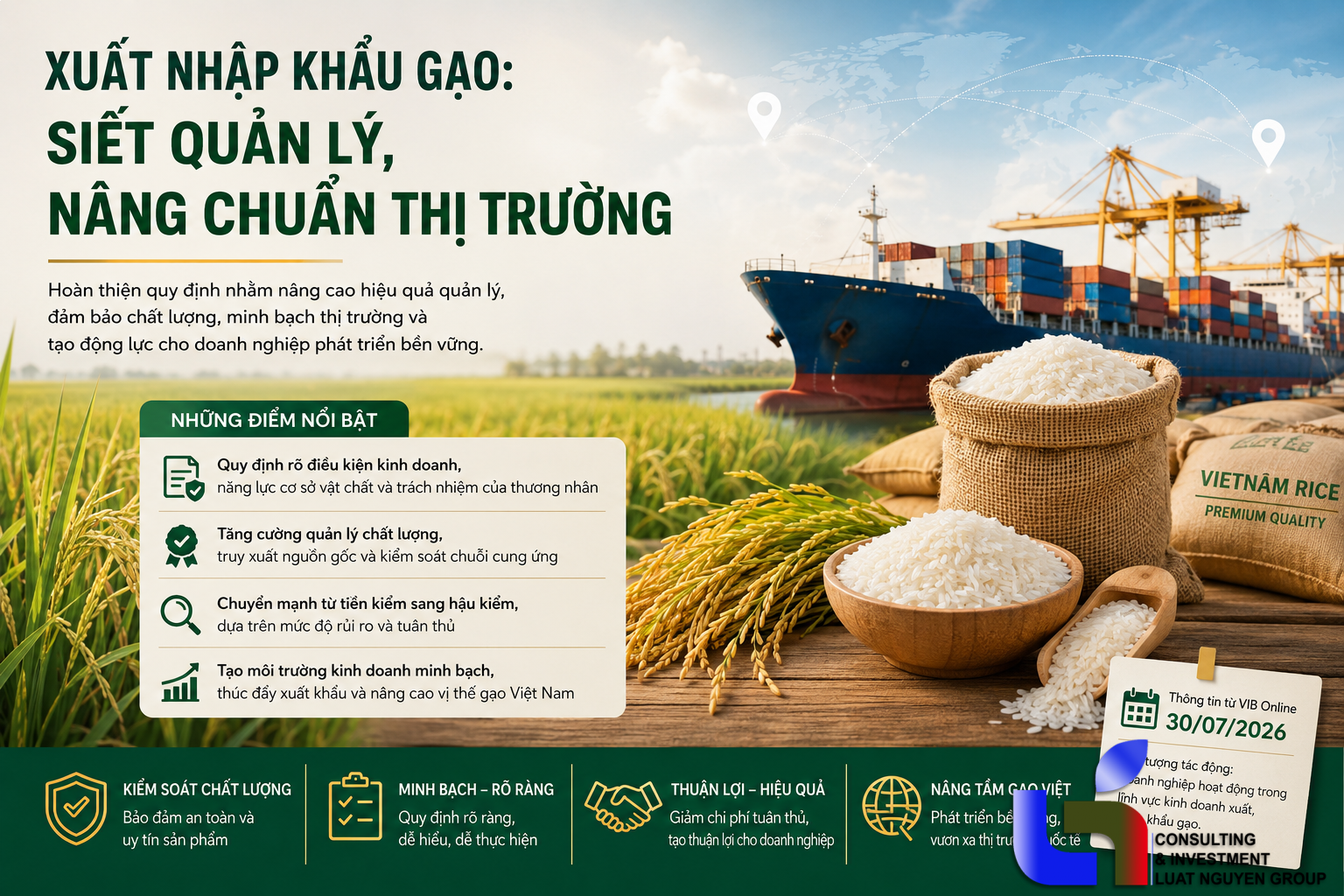 Xuất nhập khẩu gạo: Siết quản lý, nâng chuẩn thị trường