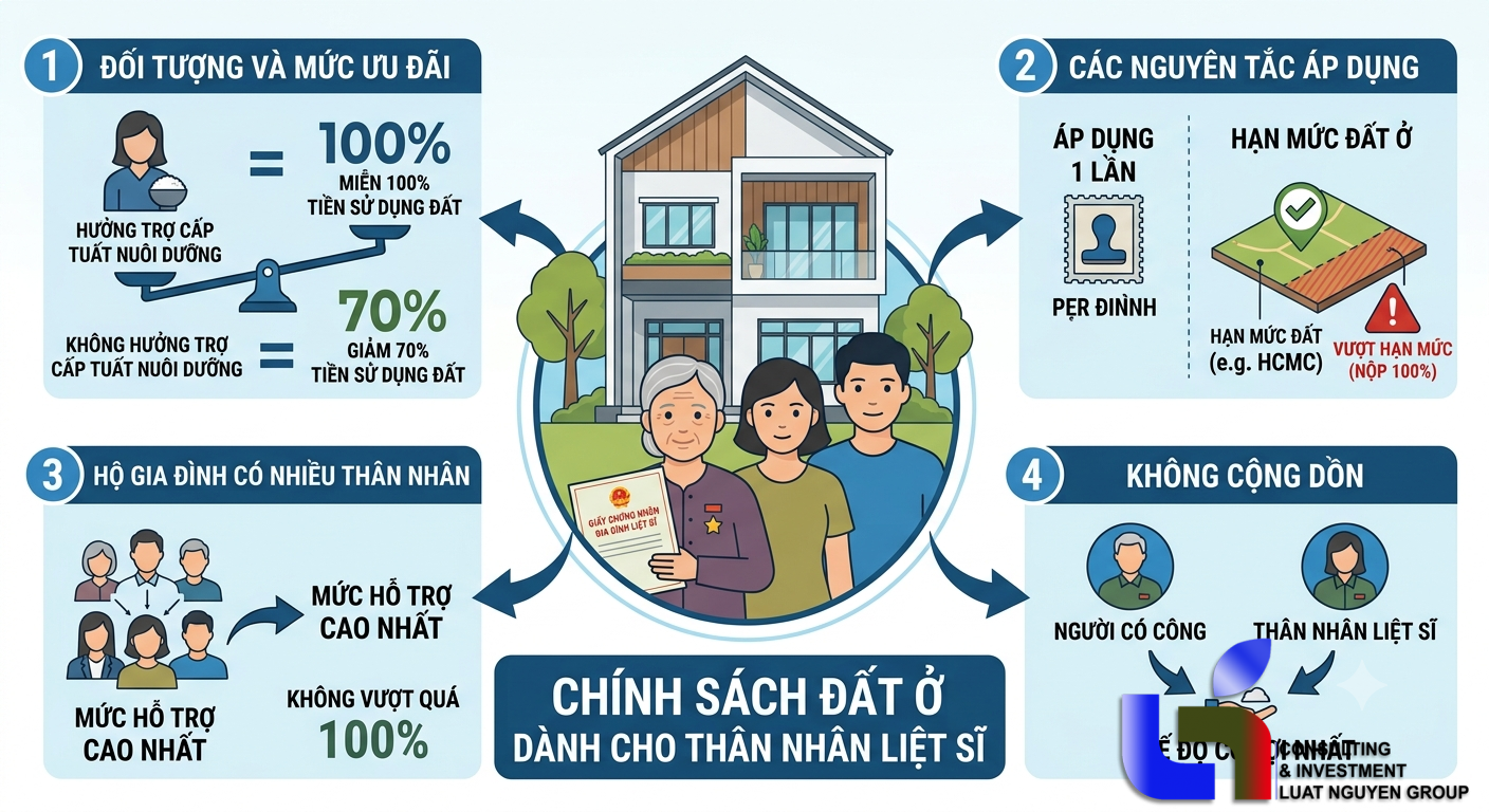 Thân nhân liệt sĩ được miễn, giảm tiền sử dụng đất ra sao?