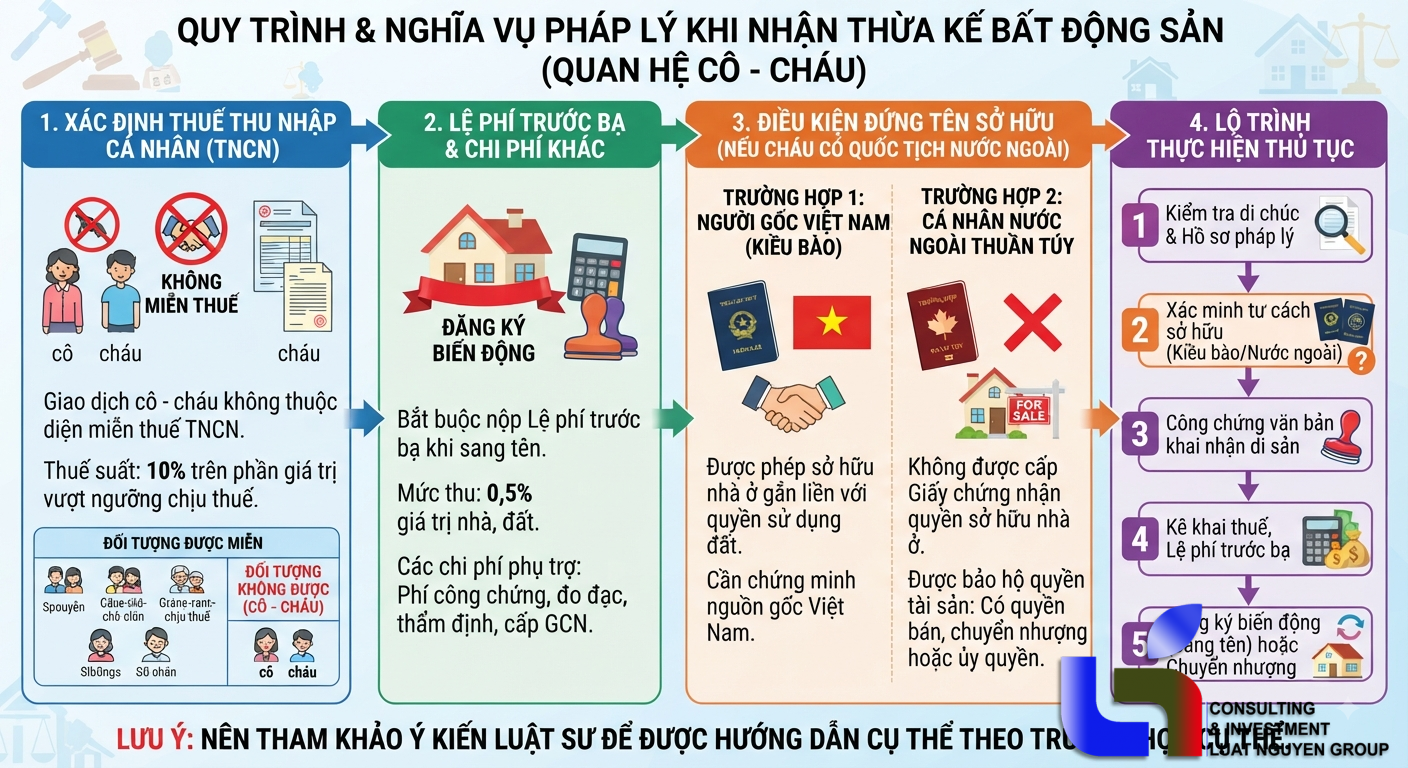 Nhận nhà thừa kế từ cô ruột: Nghĩa vụ thuế và điều kiện sở hữu