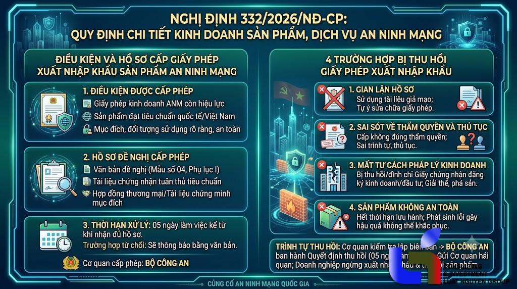 Nghị định 332/2026/NĐ-CP: Điều kiện xuất nhập khẩu sản phẩm an ninh mạng